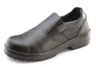 Ladies Slip On Black Leather Safety Shoe - Various Sizes